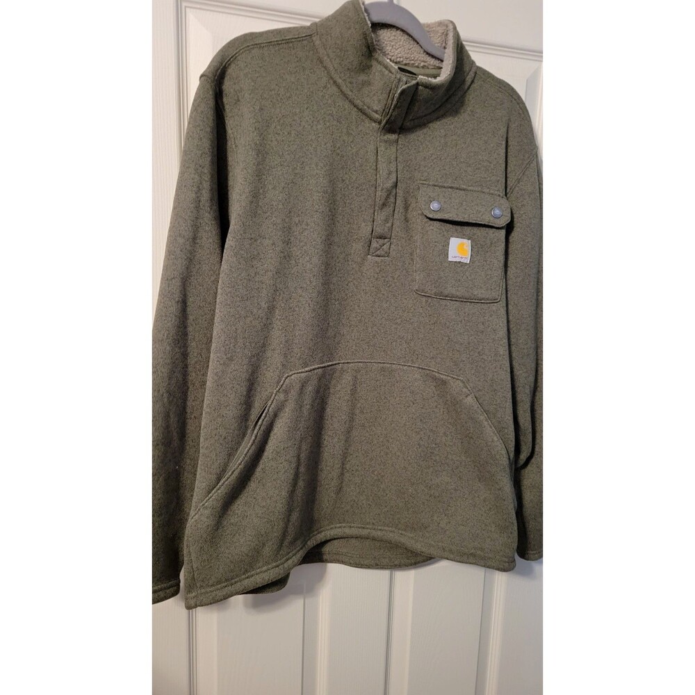 Carhartt Wayland Men’s Fleece Quarter Zip Sweater Jacket Green Large Relaxed Fit